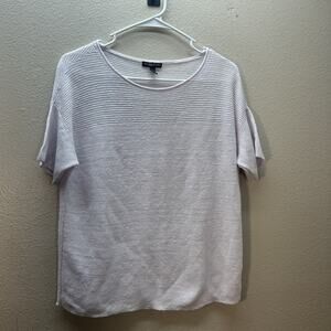 Eileen Fisher Top Women Petite M Pink Knit 100%‎ Organic Linen Top Short Sleeve